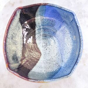 Abstract Bowl Studio Pottery Wheel Thrown Artisan Signed Multicolor Drip Glaze D